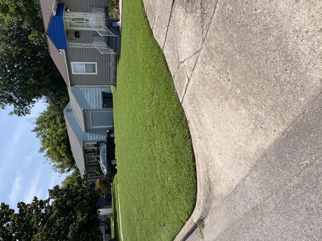 Neatly mowed front yard with sharp edged driveway